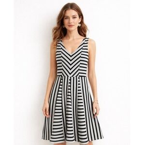 Anthropologie Saturday Sunday Striped Fit & Flare Knit Dress Gray Black Small